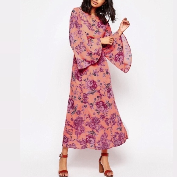 Free People Melrose Bell Sleeve Clementine Dress in pink size 4 - Picture 1 of 12